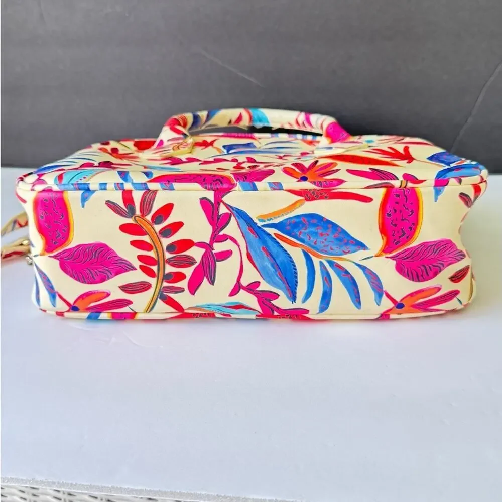 JustFab Tropical Botanical Satchel - Bright Floral Vegan Leather Crossbody